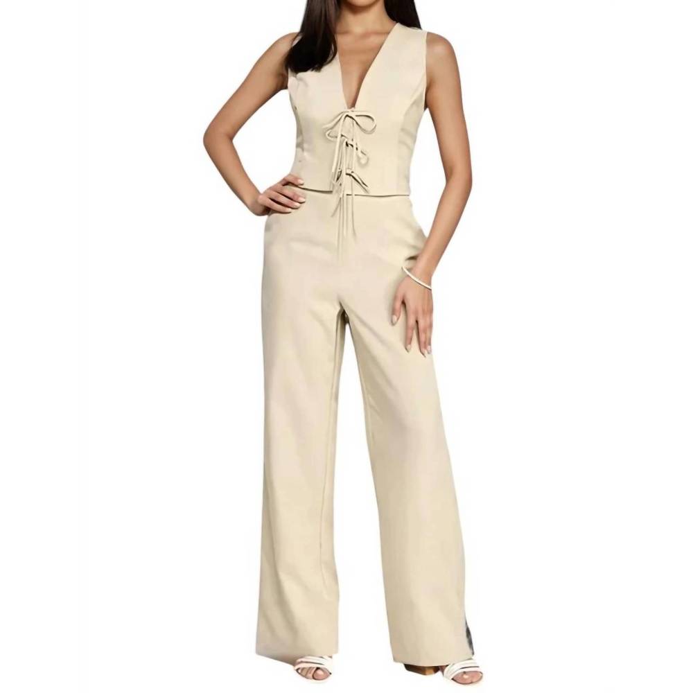 NEW MILK & HONEY emma bow detail vest & pant set in taupe